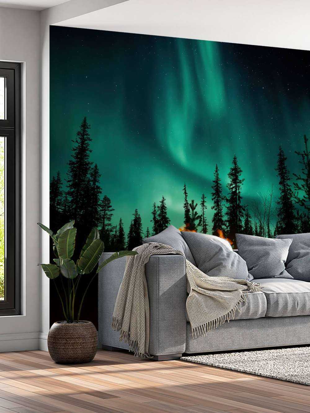 Campfire under the northern lights