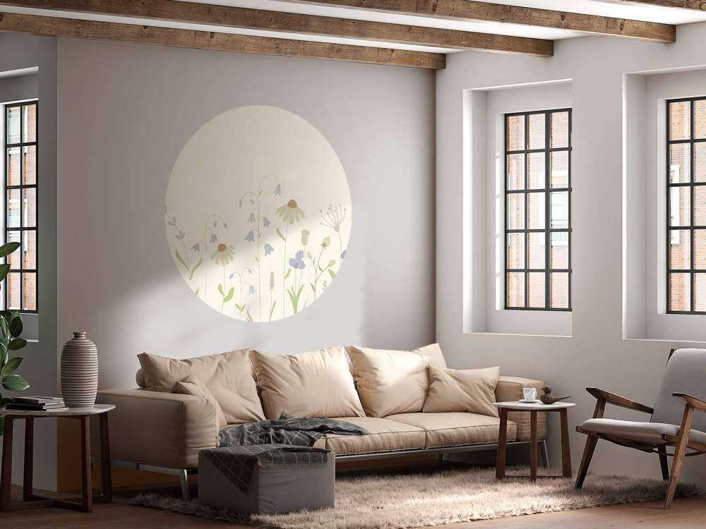 Field of flowers in high beige, old pink, green and lilac