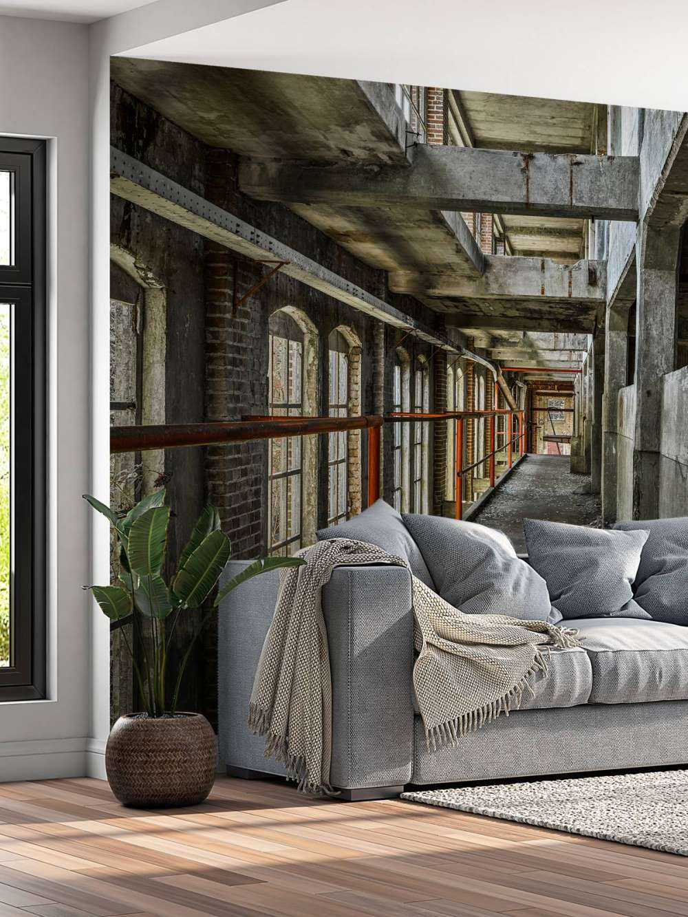 Footbridge in abandoned building