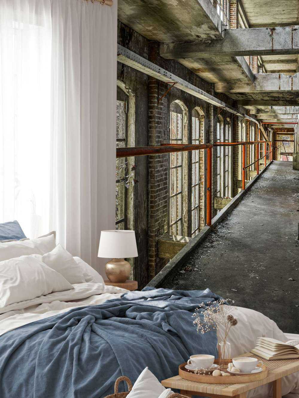 Footbridge in abandoned building