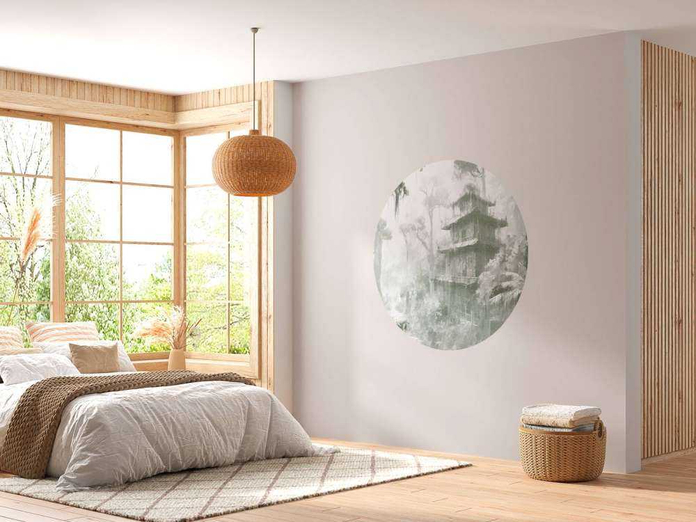 Hidden Hut in Misty Forest, green