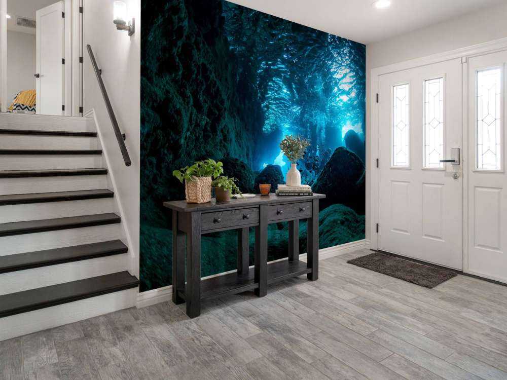 Sunbeams in underwater cave