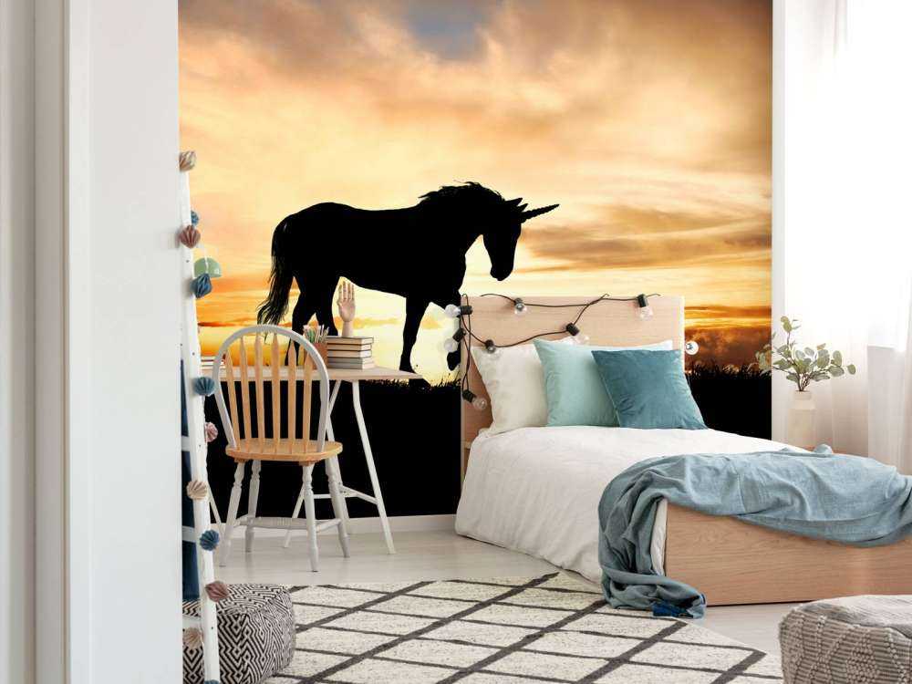 Unicorn silhouette at sunset