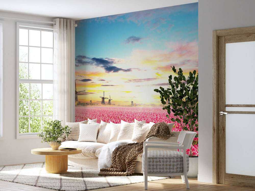 Hollands roze tulpenveld