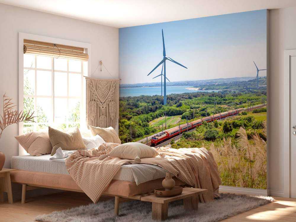 Rode trein langs windmolens