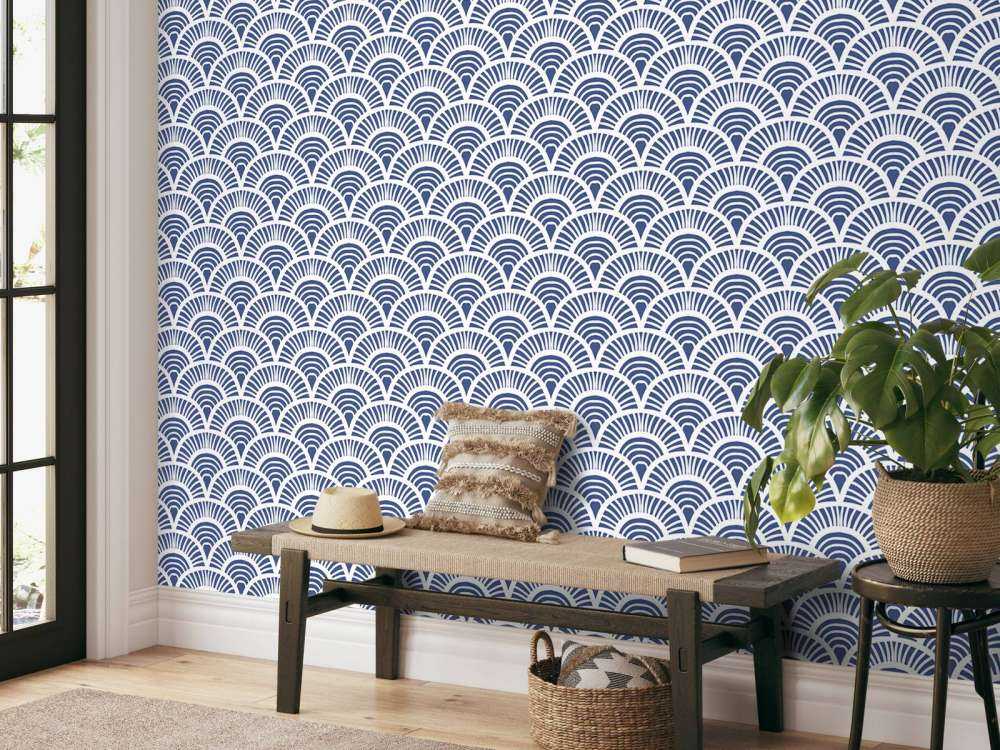 Blauwe golfjes print