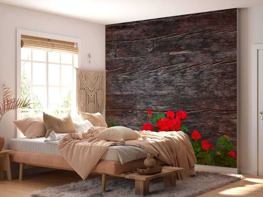 Weathered wood with flowers