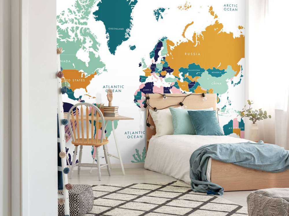 World map with ocean animals