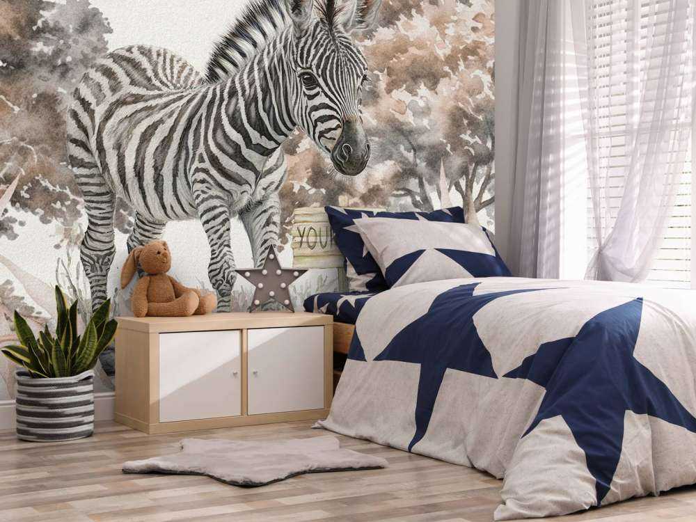 Young zebra in nature taupe