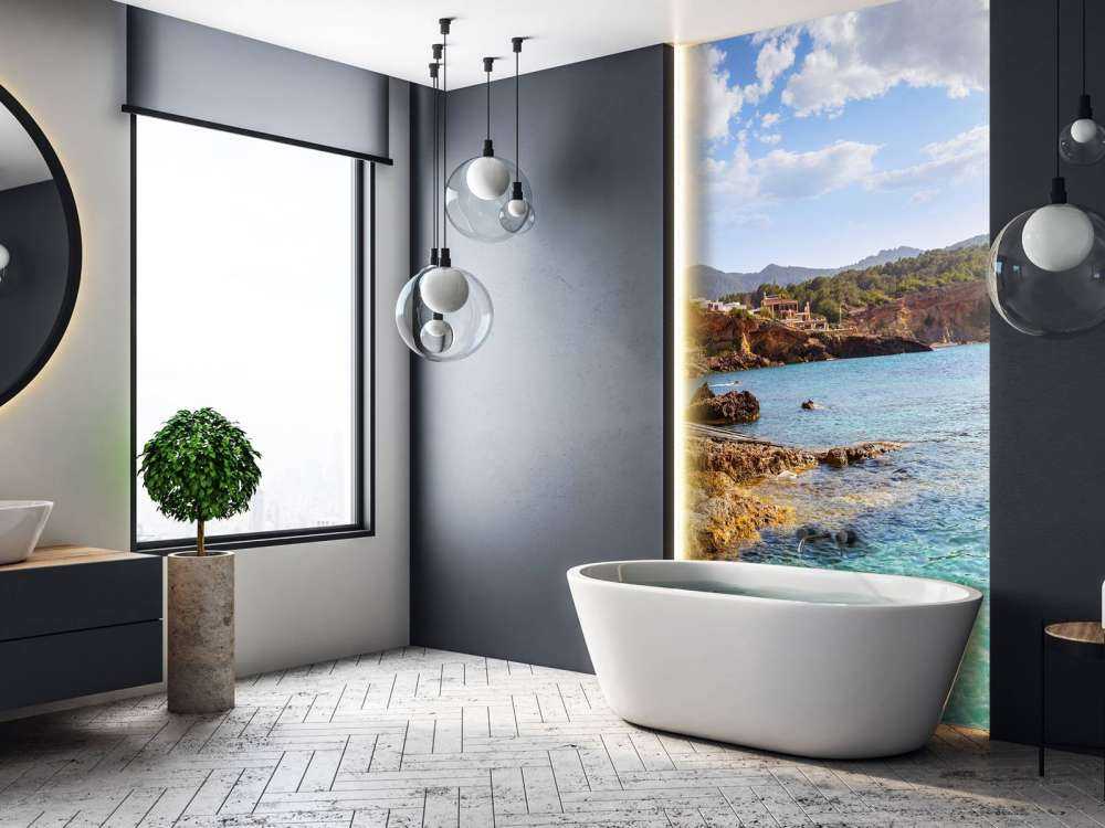 Uitzicht met blauw water