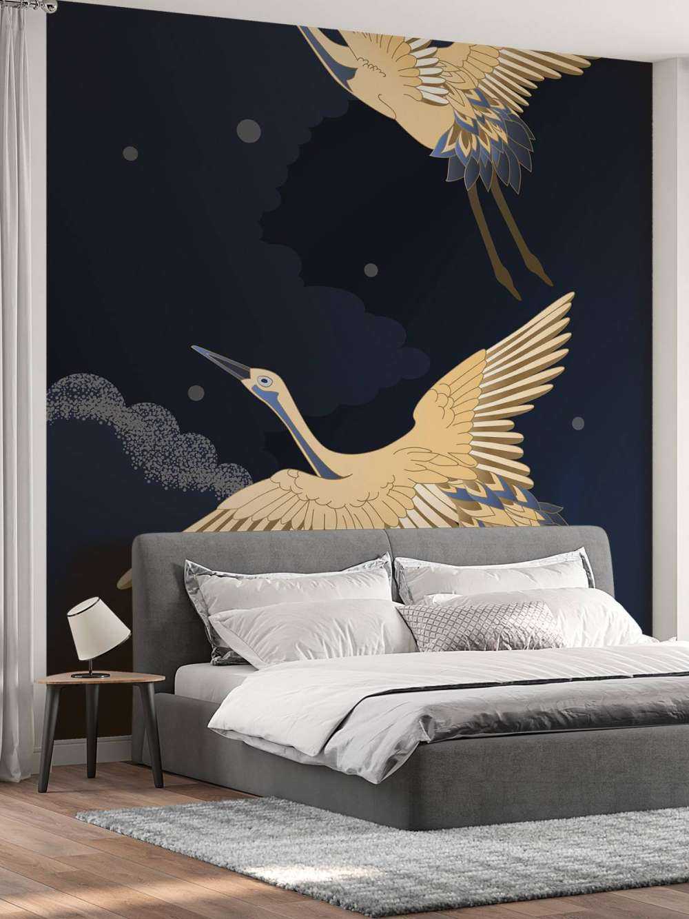 Kraanvogels in donkere nacht