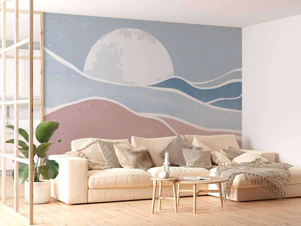 Colored ocean waves with the moon