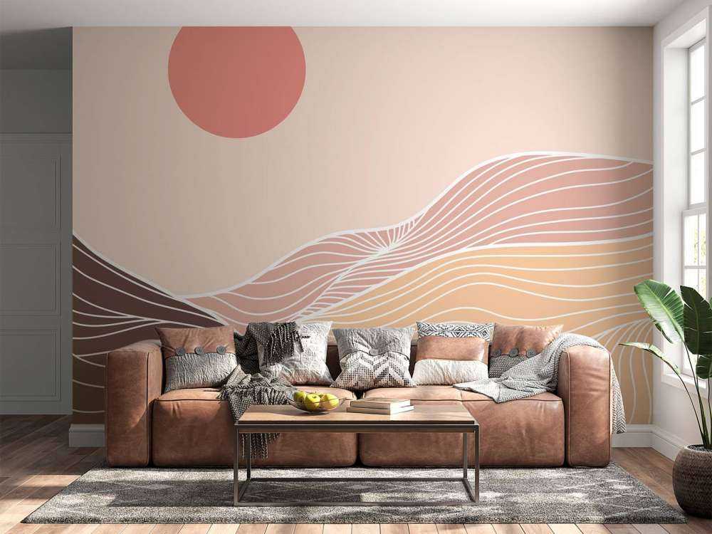 Lineart mountains with the sun