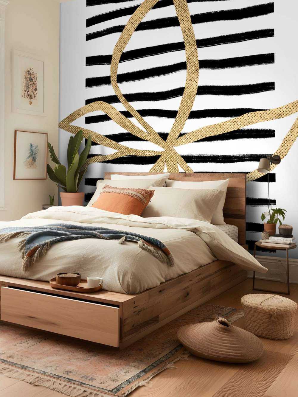 Golden Flower on Black Stripes