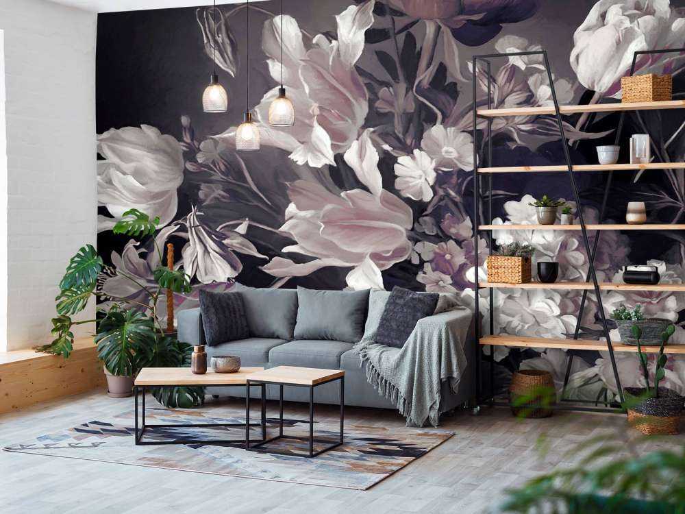 Bouquet with purple tulips