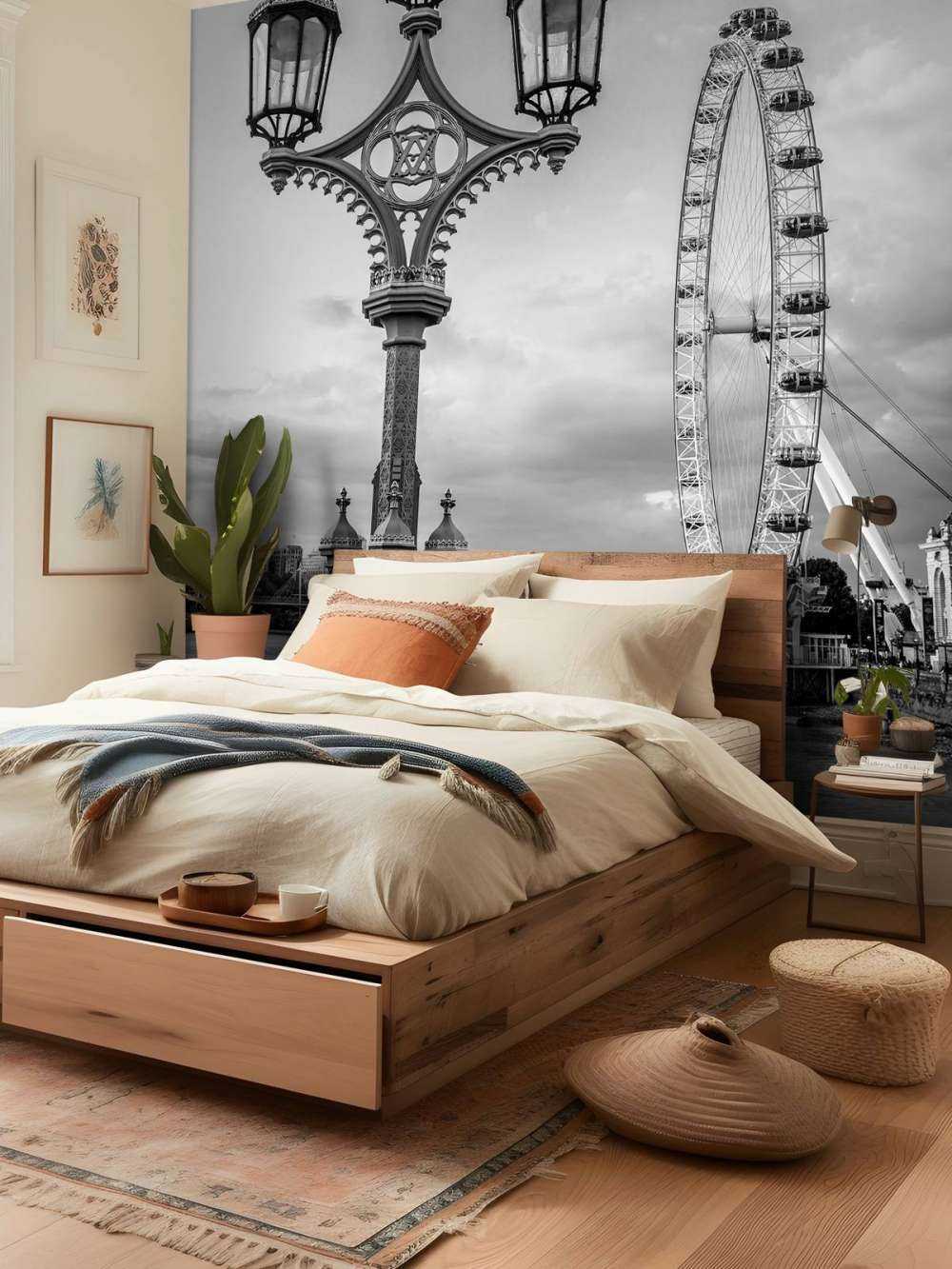 Street lamp with London Eye, London, UK