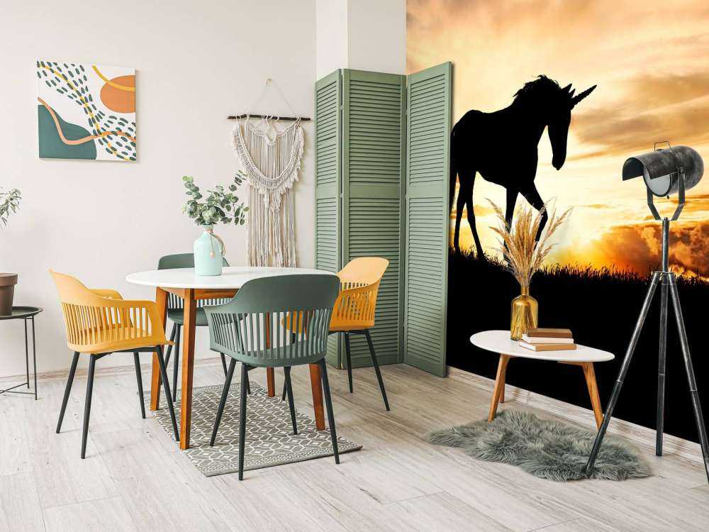 Unicorn silhouette at sunset