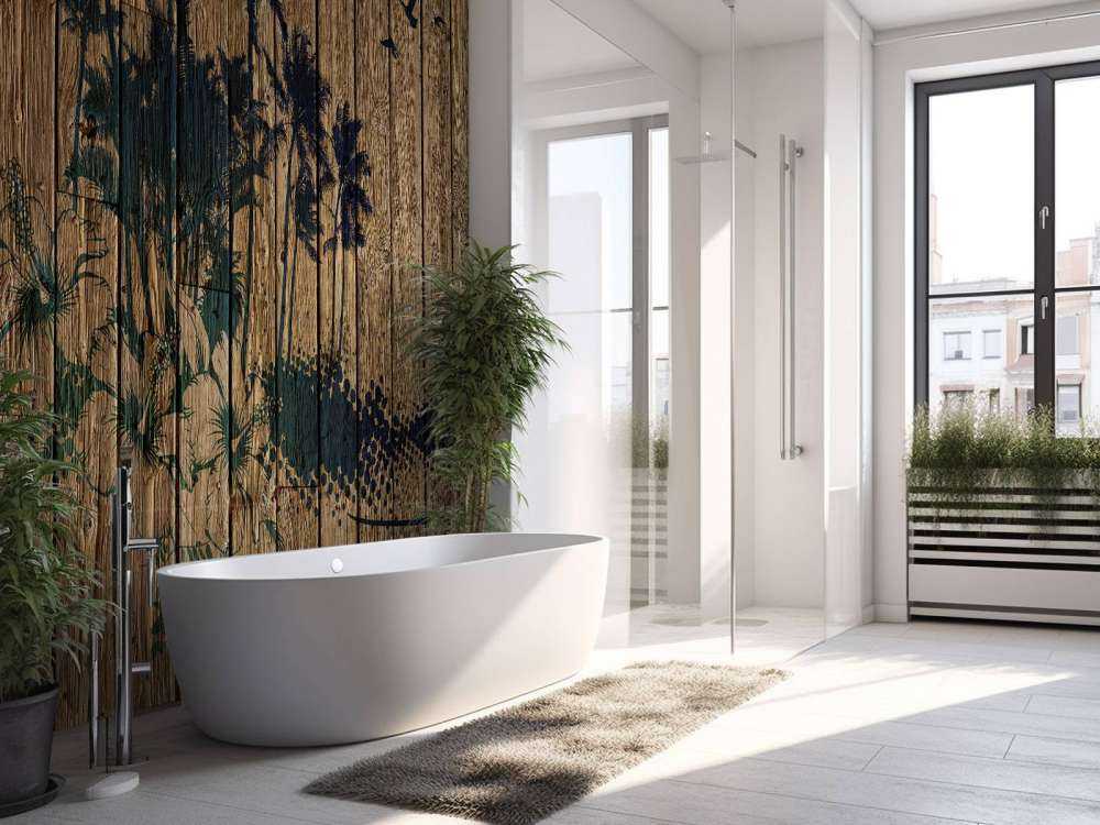 Palm trees on wood