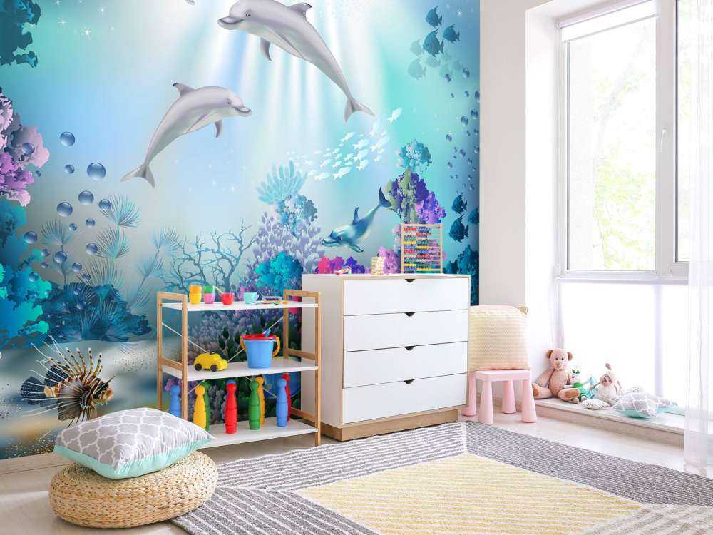 Underwater world with dolphins