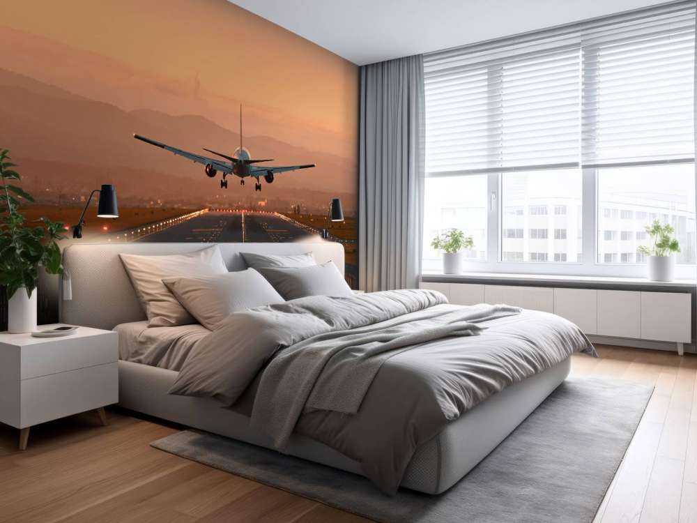 Landing plane in the evening sun