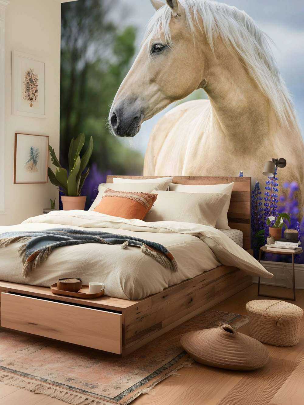 Horse among the butterfly flowers