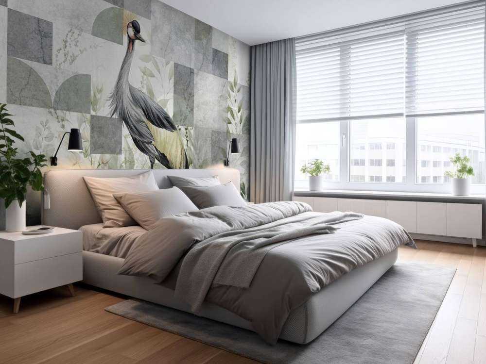 Crane among the leaves