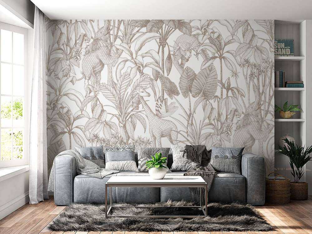 Animals between palm trees taupe