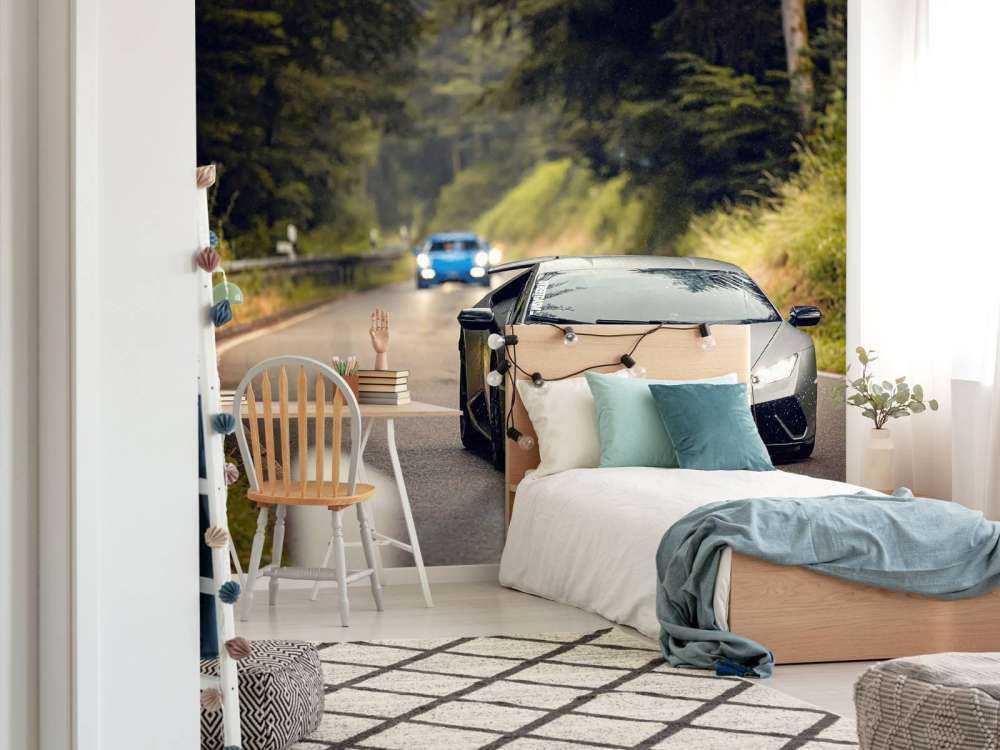 Matte gray Lamborghini in nature