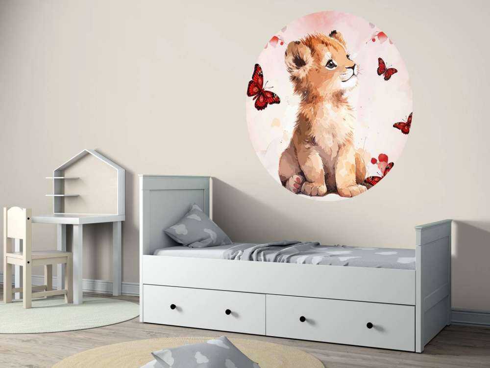 Dreamy lion cub and butterflies