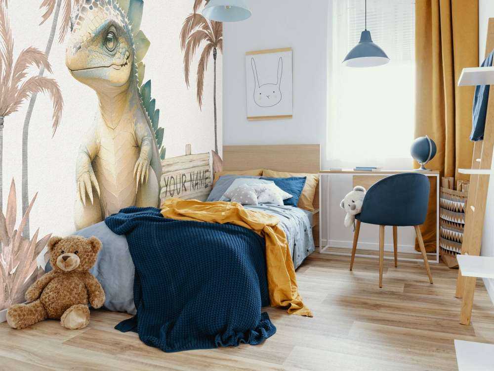 Baby stegosaurus in the taupe jungle