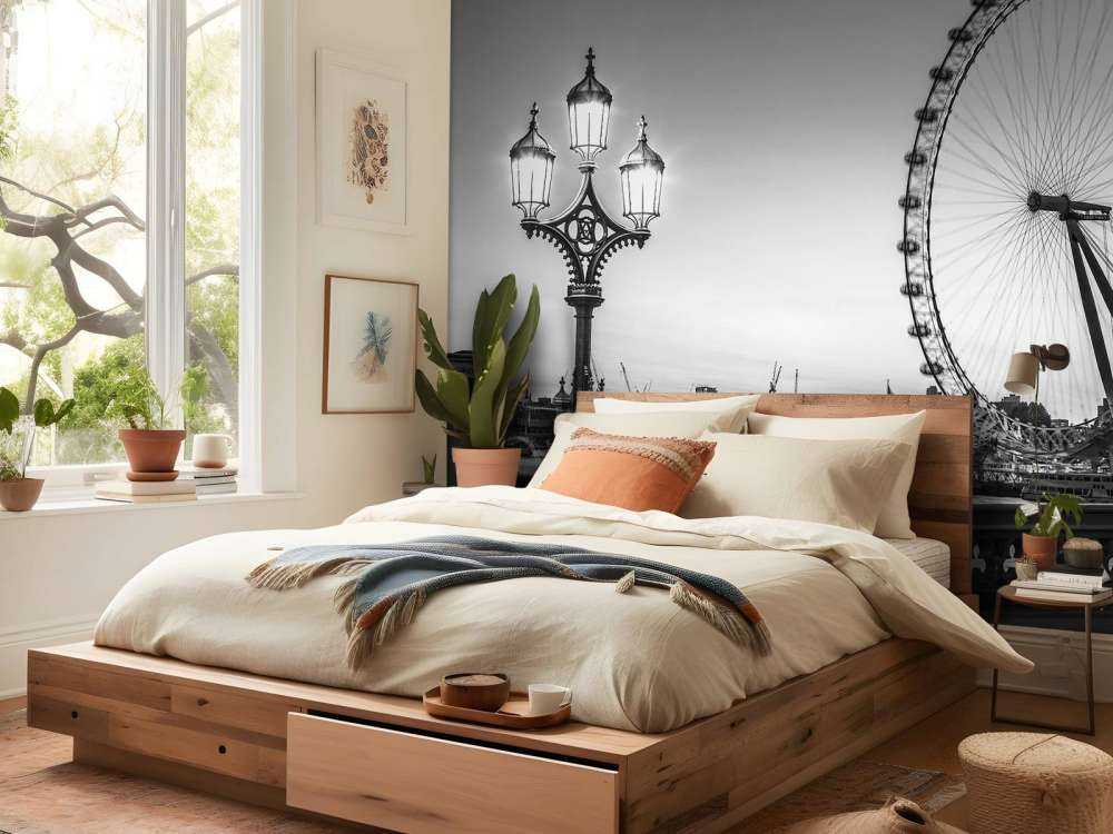 Ferris wheel black and white