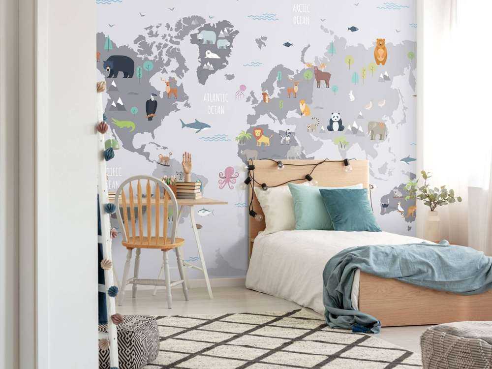 World map with wild animals