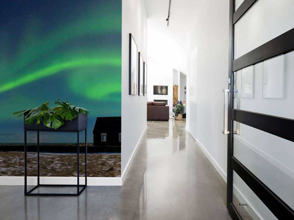 Northern lights above a church