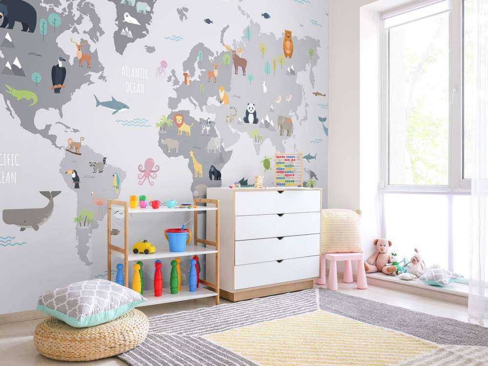 World map with wild animals