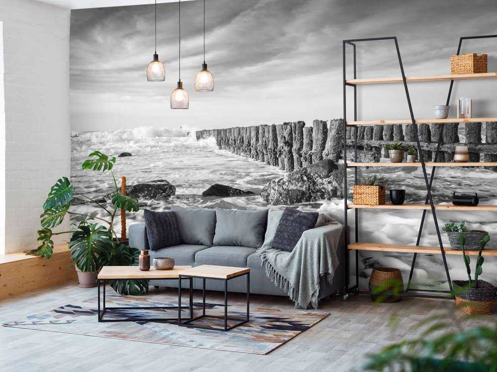 Foaming sea in black and white