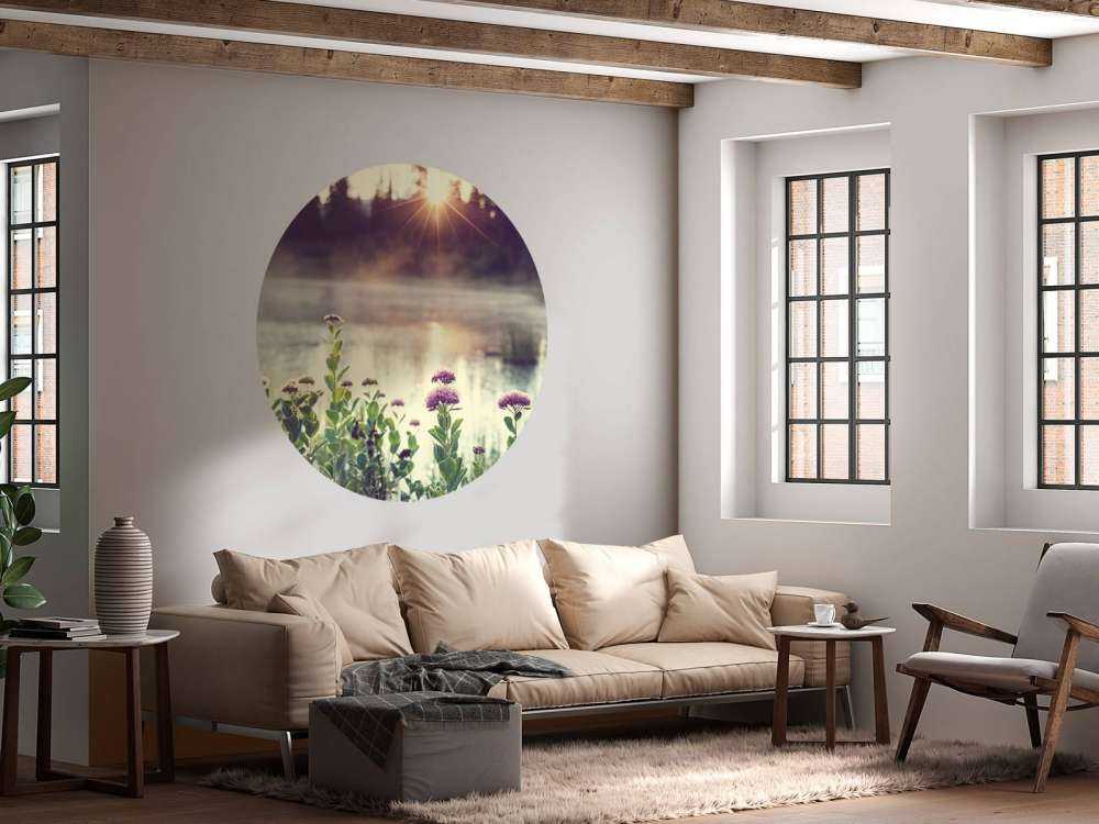 Evaporating lake with flowers