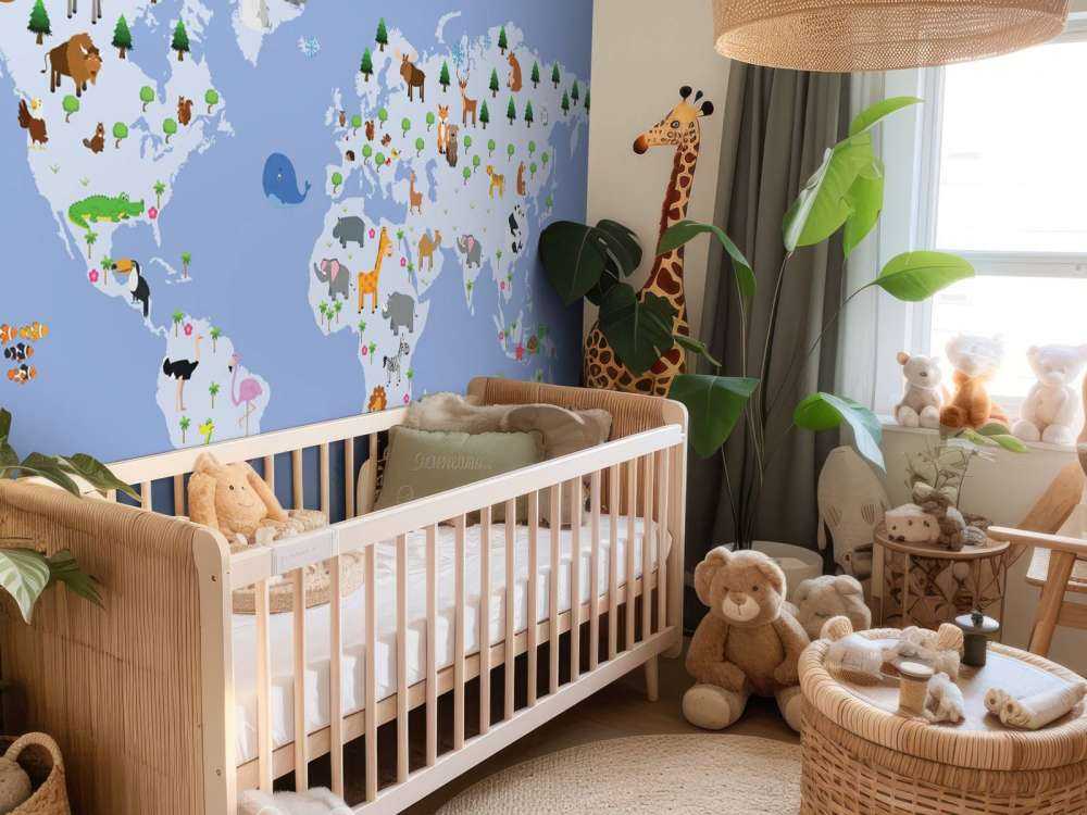 World map for children with blue background