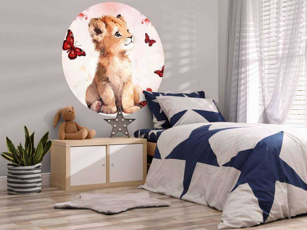 Dreamy lion cub and butterflies