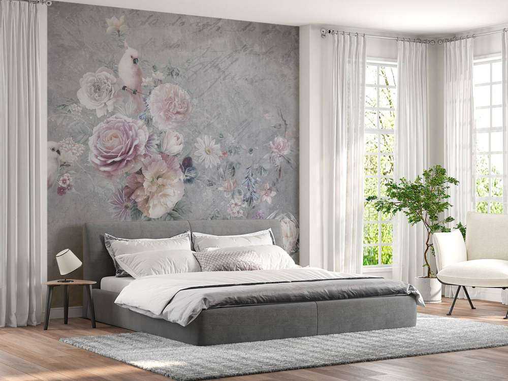 Parrots among flowers