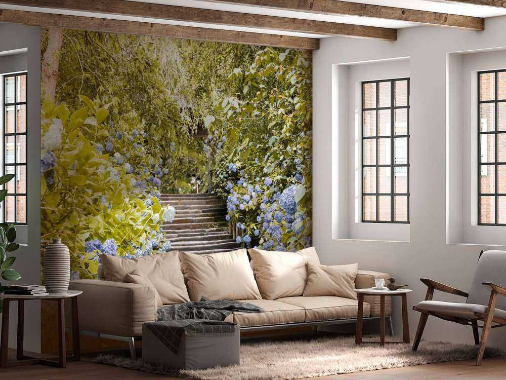 Blue flowers in park