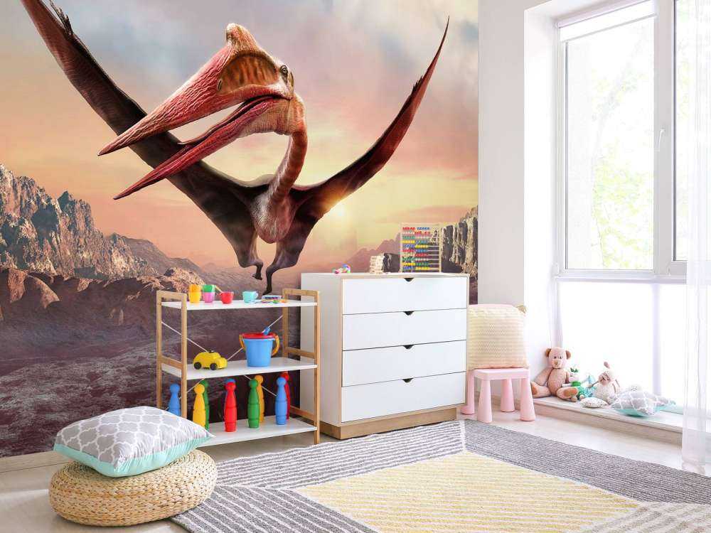 Quetzalcoatlus flying over mountains