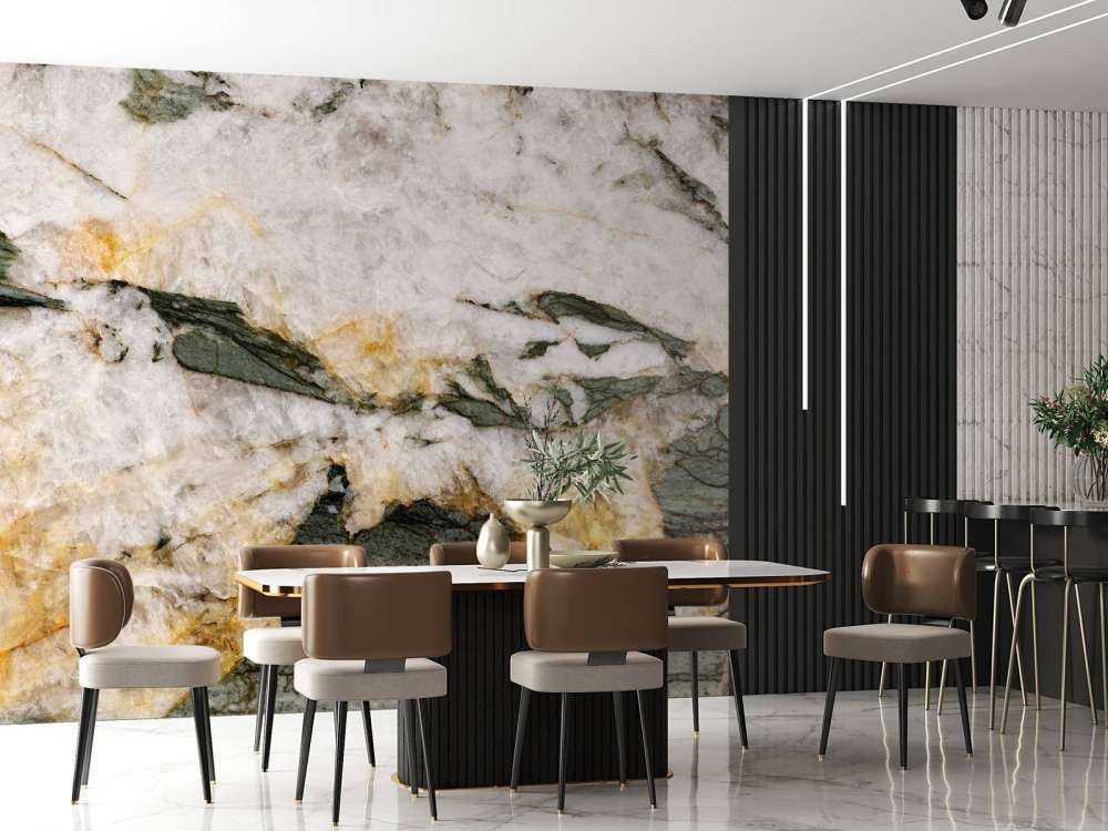 White marble with green elements