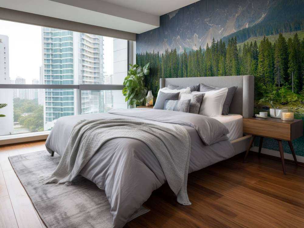 Tree line at mountain lake