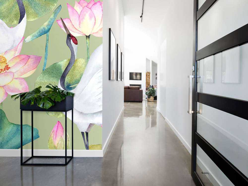 Cranes between flowers