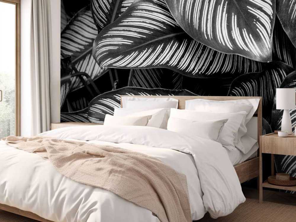 Black and white palm leaves