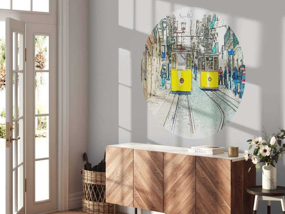 Trams in watercolour