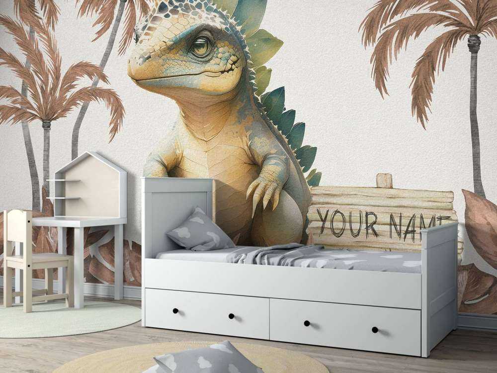 Baby stegosaurus in the taupe jungle