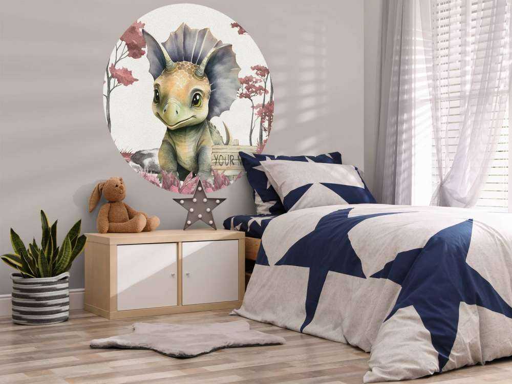 Baby triceratops in the pink jungle