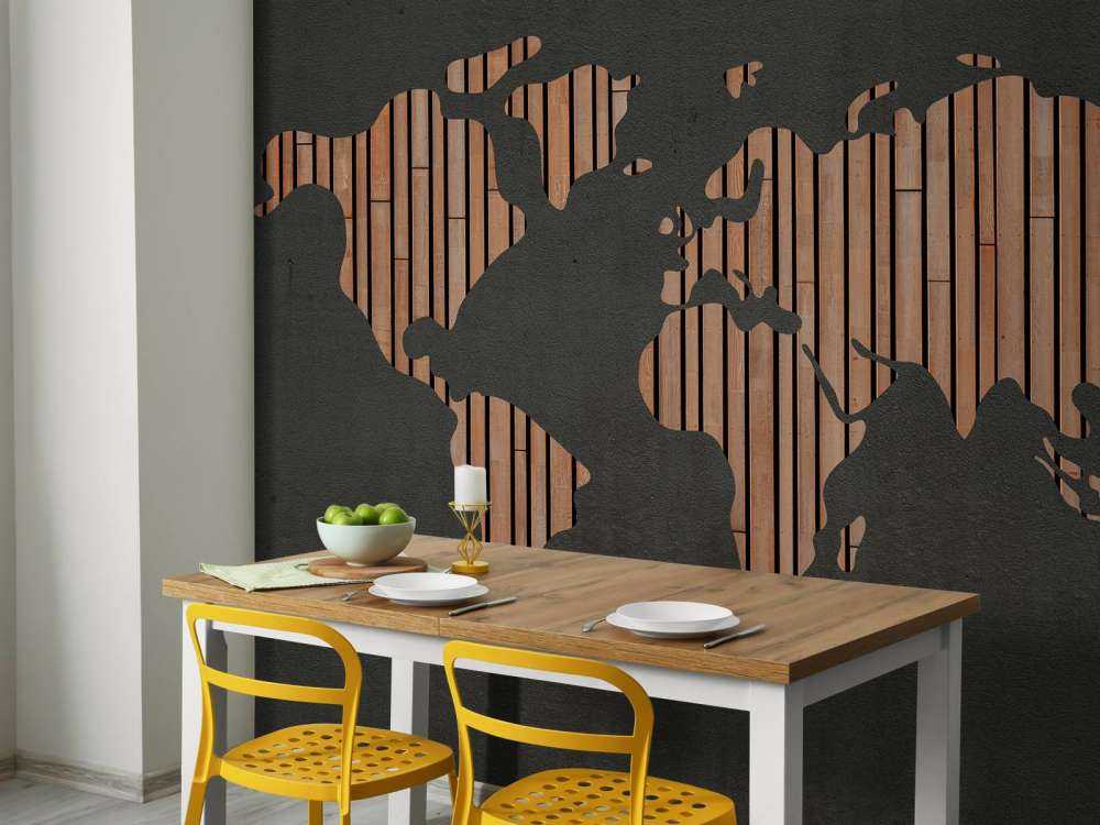 World map with wooden boards