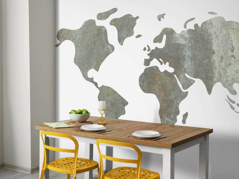 Green world map with metal structure